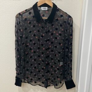 Gorgeous Sonia Rykiel Semi Sheer Polka Dot Black Blouse—EUC—Size 38
